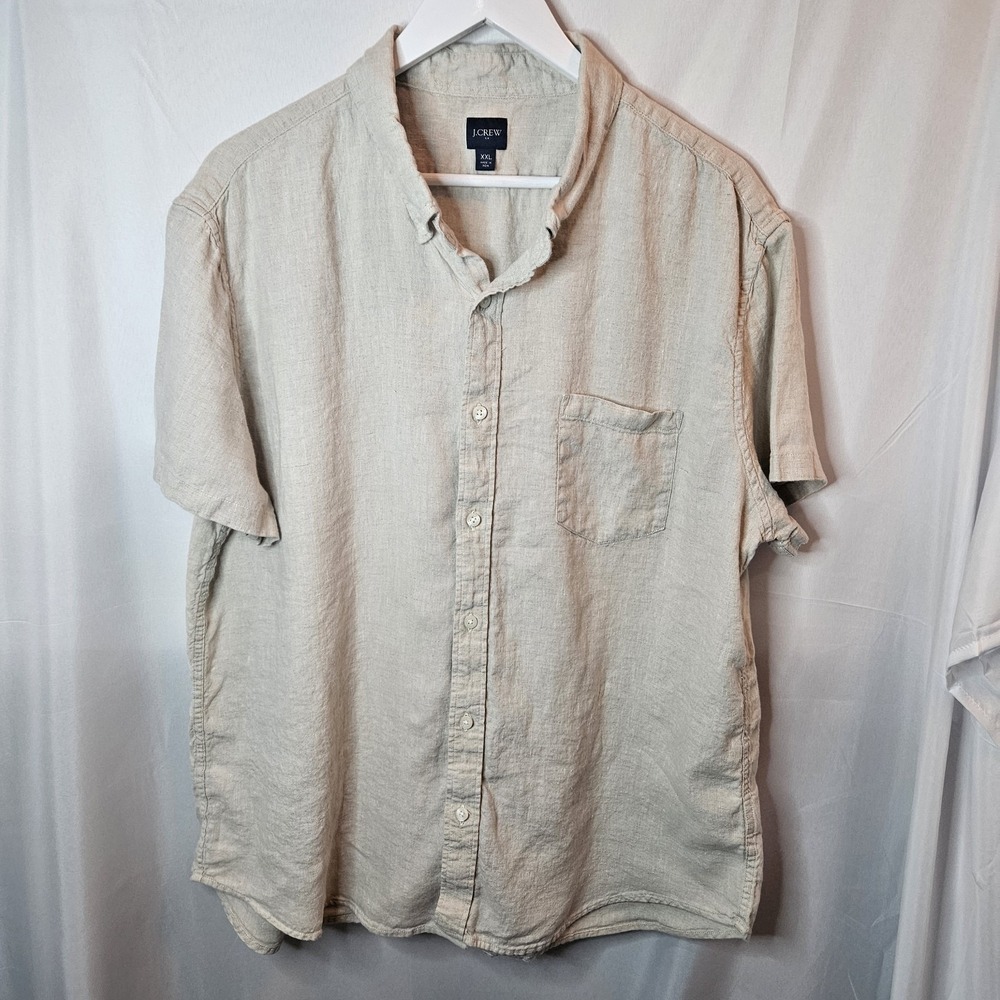 J Crew Mens Linen Shirt Beige XXL Classic Beach Summer Coastal Preppy Vacation